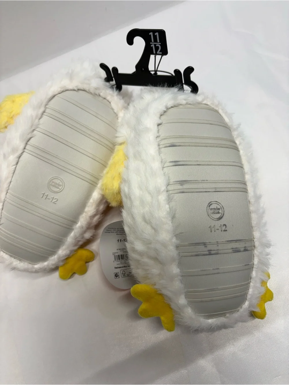 Plush Chick Kids Slippers - White & Yellow winter slippers for kids size 11-12
